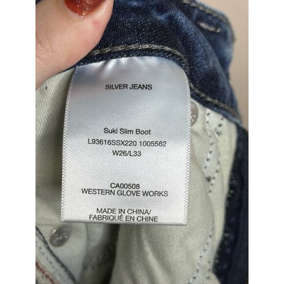Silver Jeans Co. SUKI Mid Rise Slim Boot Mid / Acid Wash Size 26/33 Distressed - Picture 9 of 10